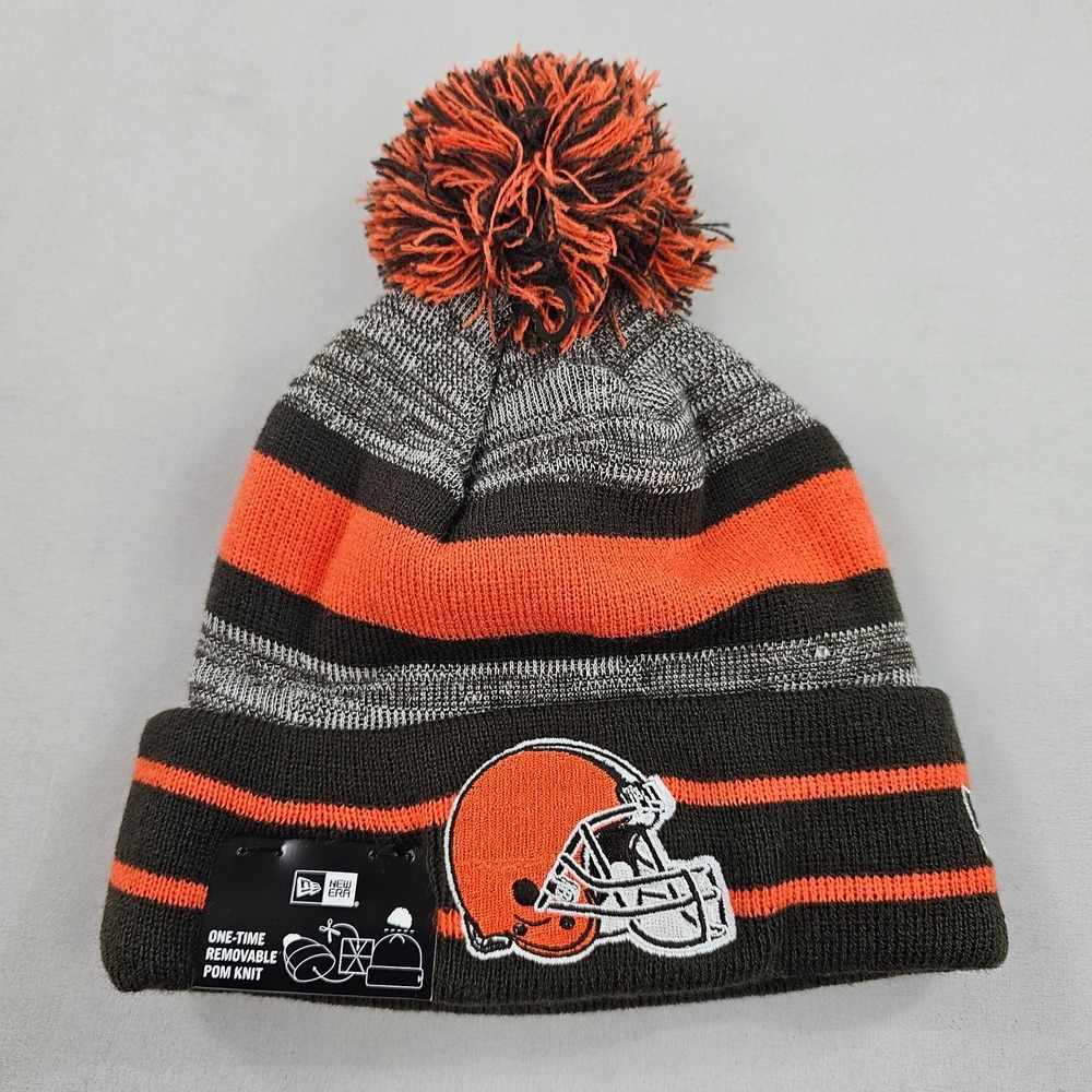 New Era Cleveland Browns NFL Hat Brown Cuff Pom Knit Beanie OS 11239806